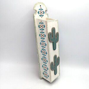 Vintage 1990s Fireplace Matchstick Box Long Tall Matchbox Cactus Southwestern